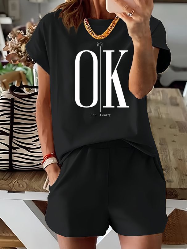 Women’s 2 Piece Outfit Set – Oversized Graphic T-Shirt And Biker Shorts Matching Set, Casual Summer Lounge Tracksuit For Daily Wear-369_ecoleips.com