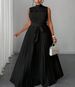 Plus Size Women's Black Lace Splice Pleated Dress_ecoleips.com