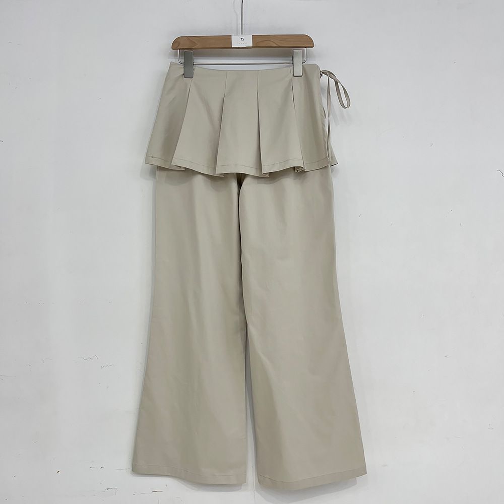 High Waist False Two-Piece Flounce Hem Wide Leg Pants - Flowy Bootcut Trousers With Layered Detail Premium Drape Fabric_ecoleips.com