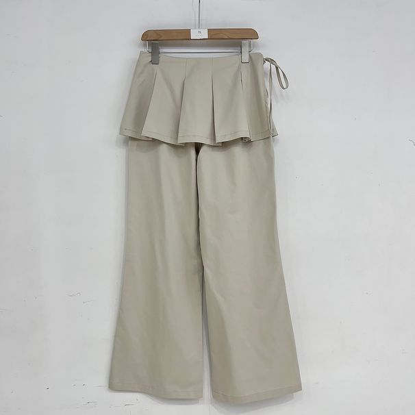 High Waist False Two-Piece Flounce Hem Wide Leg Pants - Flowy Bootcut Trousers With Layered Detail Premium Drape Fabric_ecoleips.com