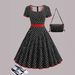 Vintage-Inspired Polka Dot Square Neck Short Sleeve Zipper Pleated Midi Dress For Women, Elegant A-Line Swing Skirt For Casual & Office Wear_ecoleips.com