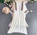 Women's Ethnic Style Retro Flared Sleeve Dress Summer Embroidered Single Breasted Round Neck Loose Long Dress_ecoleips.com