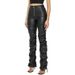 Women's Clothing Fashion Tight PU Leather Trousers Personalized Folded Flared Pants Women's New Style for Four Seasons_ecoleips.com