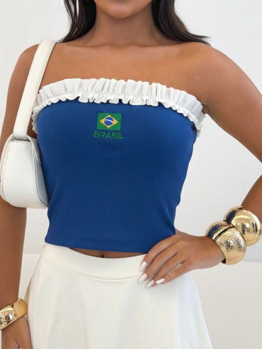 Brazilian Letter Embroidered Vest for Women Sexy Hot Slim Fit Strapless Top 2026 New Export Product by AliExpress_ecoleips.com