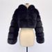 Women's Faux Fox Fur Coat With 6-Section Sleeves - Short High-Waist Hooded Fashion Jacket, Trendy Streetwear Outerwear_ecoleips.com
