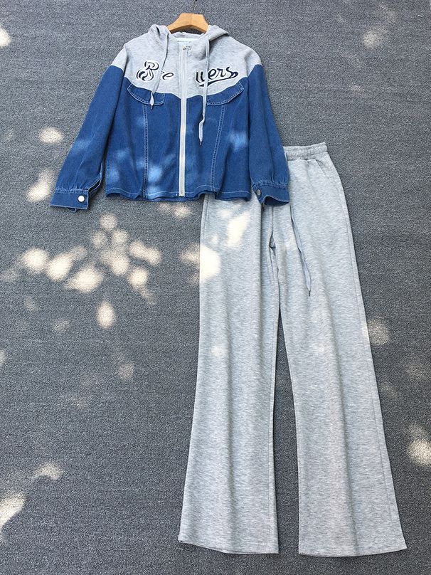 Women's Clothing Letter Hooded Jacket Wide Leg Pants Two Piece Fashion Set_ecoleips.com