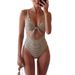 Women's Plaid Lace-Up Bikini One Piece Swimsuit European American Style Beach Hot Spring Swimwear Cross Border 2026 New_ecoleips.com