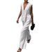 2025 Cotton V-neck Sleeveless Top Vest Long Pants For Women European And American New Style Solid Color Elegant_ecoleips.com