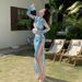 Women's Elegant Flowy Swimsuit Set with Long Sleeve Cover Dress 4-Piece Beachwear for Resort Vacation And Photoshoot_ecoleips.com