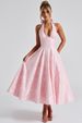 Women's Sleeveless V Neck Halter Neck Jacquard Dress Backless High Waist Long Evening Dress for Spring And Summer_ecoleips.com