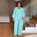 Women's Clothing Lantern Sleeve Waist Button Decoration Wide Leg Jumpsuit_ecoleips.com
