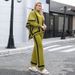 Women's Modal Knit Three-Piece Set – Oversized Cape Top & Wide-Leg Pants (One Size, Geometric Print, Minimalist Chic)_ecoleips.com