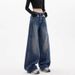 Large Size Retro Scimitar Wide-leg Jeans Women's Trend Versatile Sickle High Waist Loose And Thin Straight Trousers_ecoleips.com
