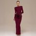 Elegant Solid Color Women's Bodycon Dress Long Sleeved Slim Fit Pleated European American Style For Autumn Winter New Socialite Style_ecoleips.com