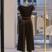 Elegant Satin Jumpsuit – Wide-Leg Palazzo Pants With Mock Neck & 3/4 Sleeves, Beige/Brown, S-XL, For Office & Evening_ecoleips.com