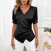 Elegant V-Neck Slim Fit Satin Blouse for Women European American Style Versatile Commute Wear Spring Autumn Summer Regular Size_ecoleips.com