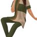 Women's Spring Summer Color Block Print Short Sleeve Side Slit T-Shirt With Lounge Pants Set, Comfortable Casual Outfit_ecoleips.com