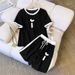 Minimalist Luxury Heart Shaped Y Letter Print Women's Fashion Two Piece Set Short Sleeved Shirt And Shorts_ecoleips.com