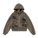 Women's American Retro Street Graffiti Print Hooded Cardigan Sweatshirt Loose Fit Versatile Outerwear Spring Autumn Style 2025_ecoleips.com