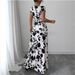 Short Sleeve Tie New Printed V-Neck Long Dress Cross-Border Summer Waist-Cinching Women's Clothing_ecoleips.com