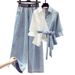 Women's Clothing plus size women's spring suits women's splicing two piece shirts slim jeans two piece suits_ecoleips.com