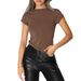Women's Casual Solid Color Slim Fit T-Shirt Short Sleeve Pullover Street Wear Top For Spring Autumn_ecoleips.com