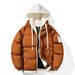 Men's Winter Two-Piece Hooded Puffer Jacket With Graphene Lining, Thickened Streetwear Coat For Teens & Couples (Caramel/Black/Cream/Coffee)_ecoleips.com