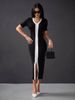 Women's Clothing dress V neck splicing contrast color slim fit fashion temperament elegant dress _ecoleips.com