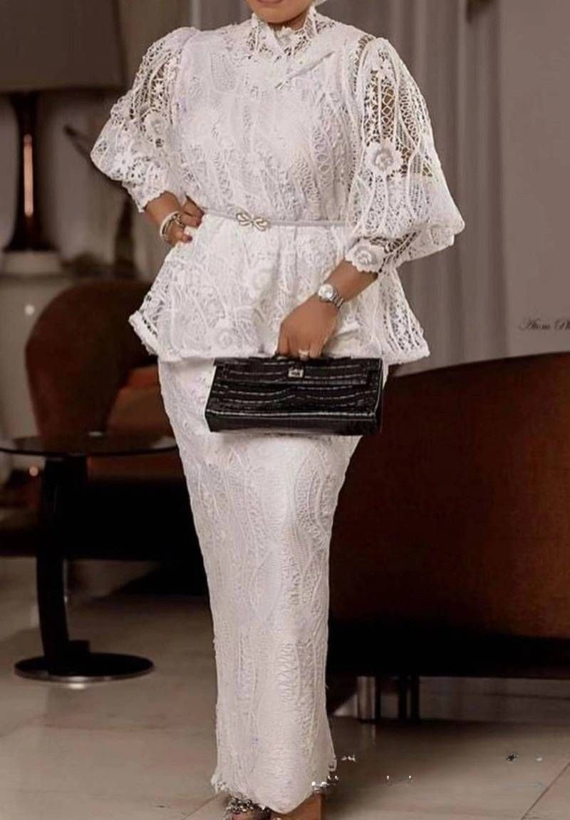 Women's Clothing Temperament Commuting New Lace Lace Long Sleeved Tops Slim Long Skirts Women's Suit Skirts_ecoleips.com