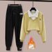 Preppy Style Women's Fake Two-Piece Outfit - Loose Fit Top With Jogger Pants, Casual College Chic Set_ecoleips.com