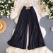 Women's Summer Thin Wide Leg Pants Casual Drawstring Elastic Waist Loose Fit Flattering Drape Pleated Long Trousers_ecoleips.com