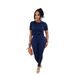 TW880 Women's Summer Fashion Sporty Two Piece Set round Neck Short Sleeve Top with High Waist Elastic Solid Color Long Pants_ecoleips.com