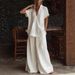 Women's Summer Comfort Outfit Casual Short Sleeve Shirt And Loose Fit Pants Two Piece Set_ecoleips.com