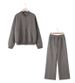 Trendy Zip-Up Bomber Jacket & High-Waist Flannel Pants Set – Stylish Two-Piece Outfit For Women (Beige/Grey/Black, 3 Sizes)_ecoleips.com