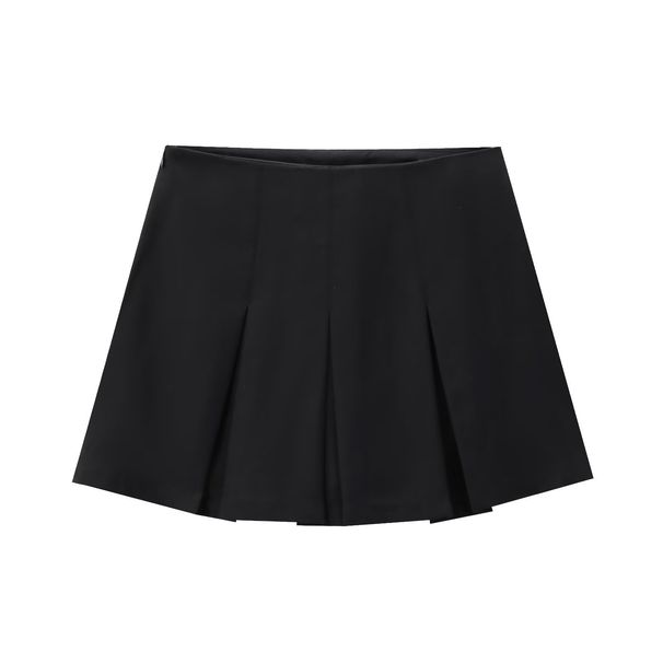Verve Wind Women's New 2025 Casual Versatile High Waist Slimming Wide Pleated Solid Color Skirt_ecoleips.com