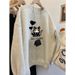 Women's Fleece Lined Crew Neck Sweatshirt Retro Thickened Autumn Winter Stylish Design Comfortable Warm Men's Cool Edgy Top_ecoleips.com