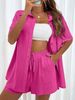 Women's Casual Loose Short Sleeve Shirt Set Single Breasted Two Piece Solid Color Fashion Shorts_ecoleips.com