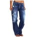 Women's Clothing Denim Trousers Trendy Distressed Mid Waist Ripped Casual Straight Leg Trousers_ecoleips.com