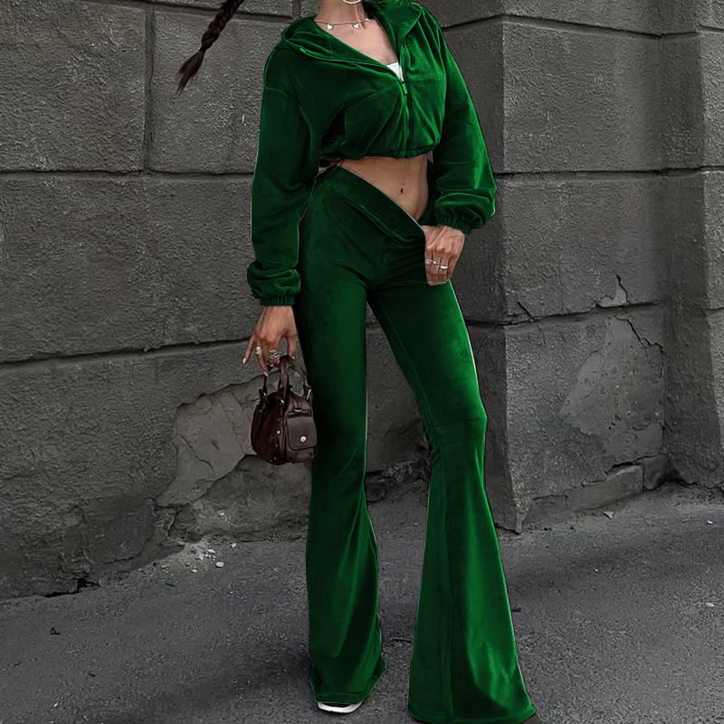 Elegant Velvet High-Waist Tunic & Flare Pants Set - Autumn Women's Casual Outfit (Green, S/M/L/Xl) Fashion Trends_ecoleips.com
