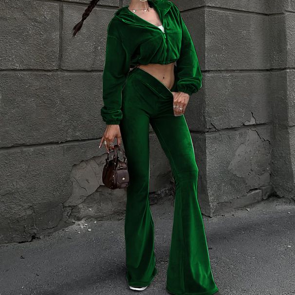 Elegant Velvet High-Waist Tunic & Flare Pants Set - Autumn Women's Casual Outfit (Green, S/M/L/Xl) Fashion Trends_ecoleips.com