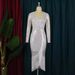 Women’s Clothing Fashion New V Neck Sequined High Elastic Slit Fringed Skirt Host Cocktail Evening Dress Dress For Women_ecoleips.com