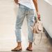 Women's Elastic Washable Jeans Perforated Straight Tube Street Style Denim Pants_ecoleips.com