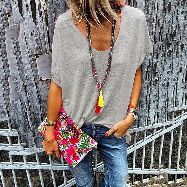 Summer Candy Color V-Neck Short Sleeve T-Shirt Women's Base Layer Top For American Style Polyester Cotton Tees_ecoleips.com