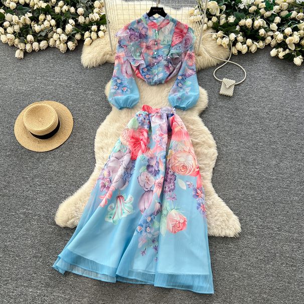Korean Style Printed Two Piece Women's Suit Slim Fit High Waisted A Line Skirt Spring Autumn Commuter Style Resort Set_ecoleips.com