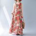 Real Shot Of The 2024 Summer New Bohemian Artistic Loose Sleeveless Round-neck Printed Mid-length Dress For Women_ecoleips.com