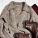 Women's Clothing Women's Sequined V Neck Pullover Sweater Korean Style Winter Thick Wool Knitwear Soft Cozy Top_ecoleips.com