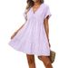 Flowy Short Sleeve Plaid Dress - Women's Loose Fit Casual Summer Dress With Comfortable Relaxed Design_ecoleips.com