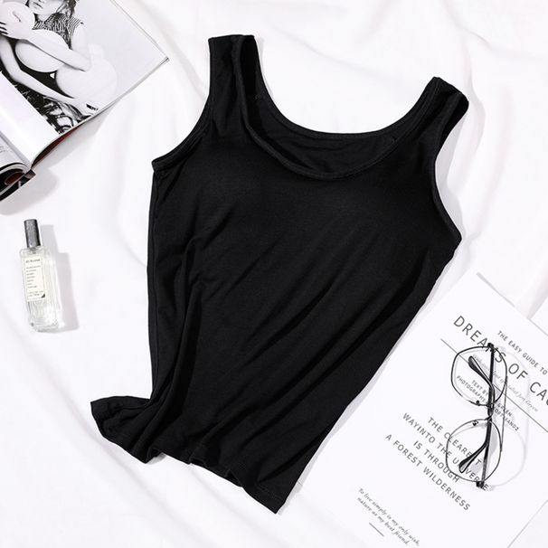 2025 Women's Vest Tops With Built In Bra Neck Vest Solid Color Padded Slim Fit Tank Tops Sexy Shirts Feminino Casual Tank Tops_ecoleips.com