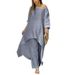 New Women's Clothing, Cotton And Linen, Fashionable And Casual, Large-Sized Irregular Long-Sleeved Set, Wide-Leg Pants T_ecoleips.com