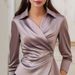 Elegant Asymmetrical Wrap Blouse – Solid Color Tied Waist Shirt For Women (Lavender, S-XXL)_ecoleips.com